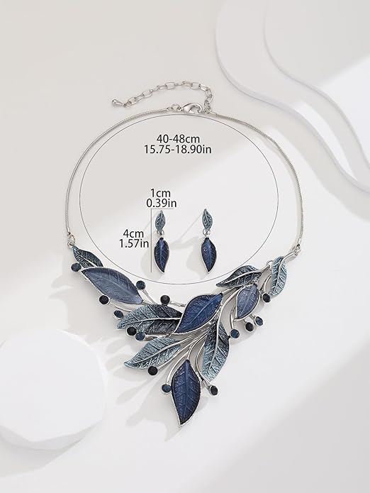 Vintage Chunky Statement Jewelry Set Retro Leaf Floral Geometric Bohemian Boho Bib Necklace Earring Set Fashion Costume Jewelry for Women Girls Wedding Party Prom Unique Gift