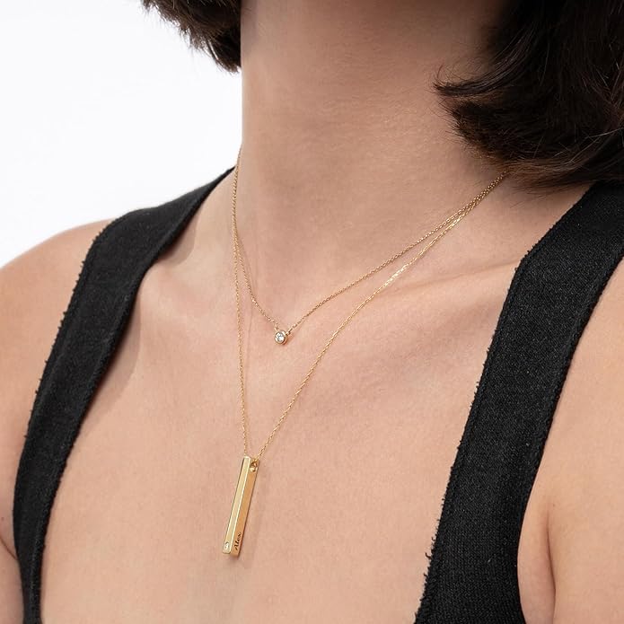 OAK & LUNA - Personalized Pillar Bar Necklace with Diamond Options - Custom Inscription Engraved Pendant - Up to 4 Names - Jewelry Gift for Women, Her, Mother For Mother's Day, Christmas