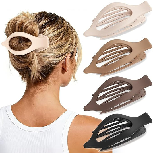 4 PCS Large Flat Hair Clips for Women Girls, French Concord Lay Down Claw Clips for Thick Thin Hair, Comfortable Curved Flat Hair Clips, Matte Non-slip Strong Hold Hair Accessories, Neutral