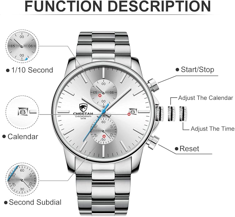 GOLDEN HOUR Fashion Business Mens Watches with Stainless Steel Waterproof Chronograph Quartz Watch for Men, Auto Date