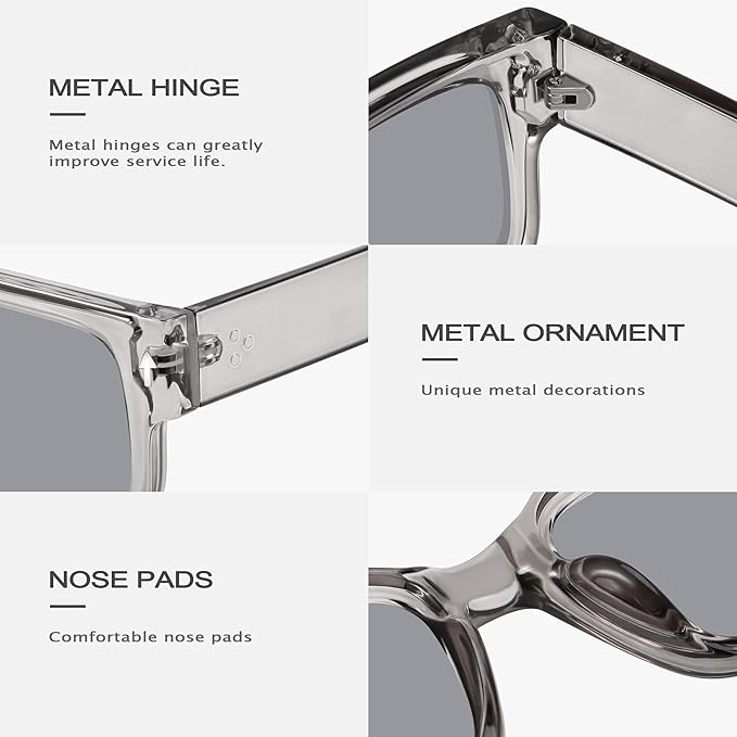 YDAOWKN Square Frame Sunglasses for Women Men Trendy Chunky Rectangle Sun Glasses Black Shades UV400 Protection