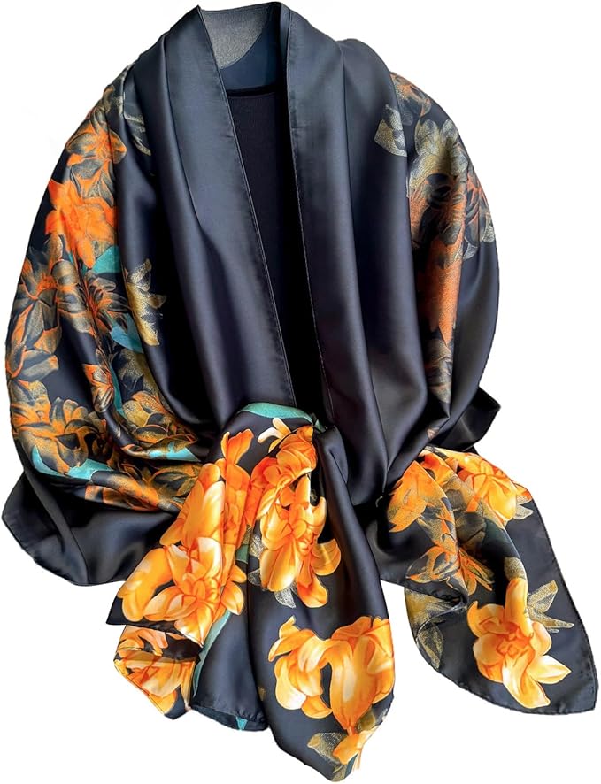 NUWEERIR Womens 100% Large Mulberry Silk Scarf Long Satin Scarf Fashion Lightweight Wraps
