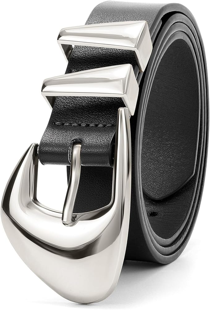 XZQTIVE Women's Leather Belts for Jeans Dress Pants Black Brown Belts for Women Ladies Waist Belts with Gold Buckle