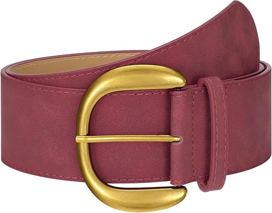 SANSTHS Women Wide Suede Belt for Dresses Jeans Fashion Thick Leather Waist Belts Ladies Chunky Belts