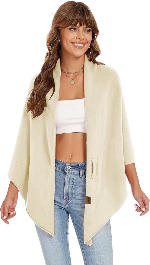 iWoo Women Soft Shawl Wraps kintted Open Front Poncho Sweater for Spring Fall Winter