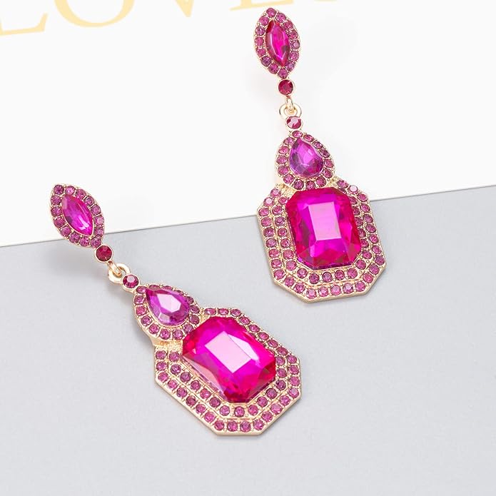 Vintage Rhinestone Dangle Statement Earrings Colorful Long Crystal Dangling Drop Earring for Women Formal Wedding Prom