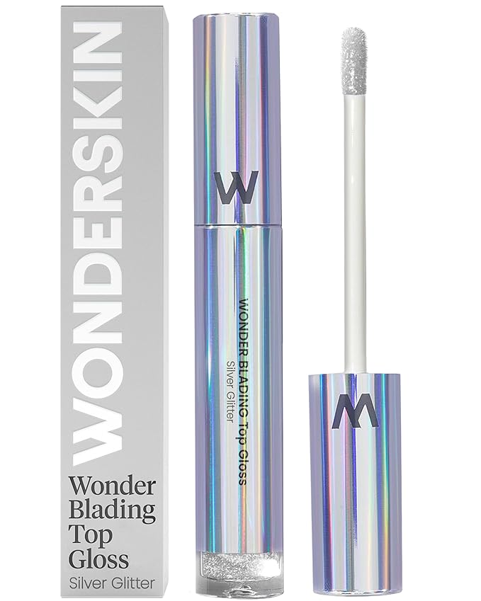 Wonderskin Wonder Blading Top Gloss - Lip Gloss, High Shine Finish, Blue Makeup For Lips (Silver Glitter)