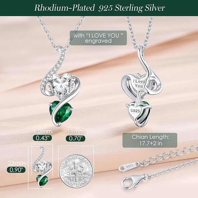 LOUISA SECRET Unique Double Heart Necklace Gifts for Wife Women, 925 Sterling Silver Tiny Birthstone Pendant Jewelry Gift for Her Girlfriend Mom Valentine's Day Anniversary Mother's Day Birthdays & Christmas