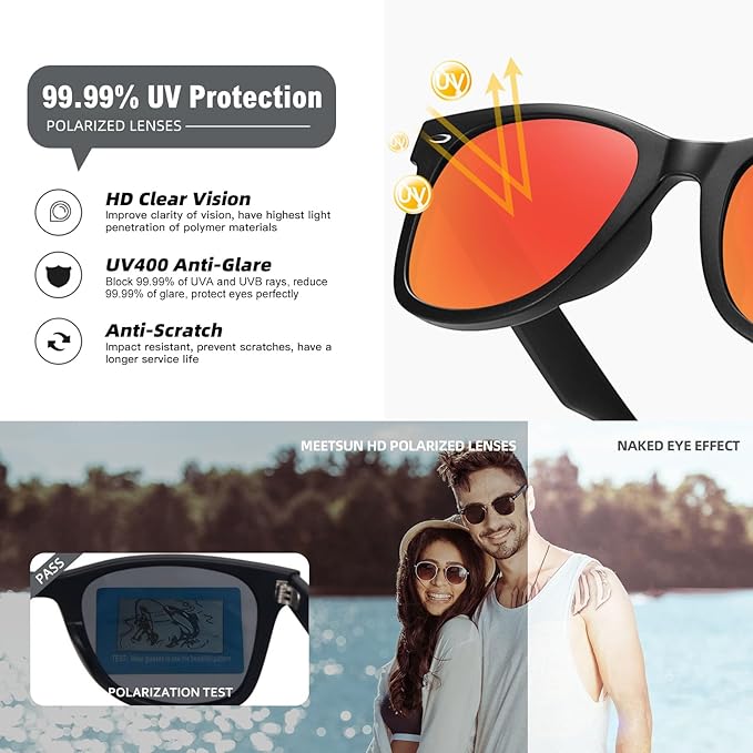 MEETSUN Polarized Sunglasses for Women Men Classic Retro Square Frame Driving Sun Glasses UV Protection