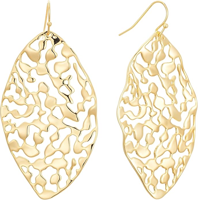 Large Gold Earrings for Women, Chunky Gold Statement Drop Dangle Earring Maple Leave Ginko Leaf Jewelry Gifts