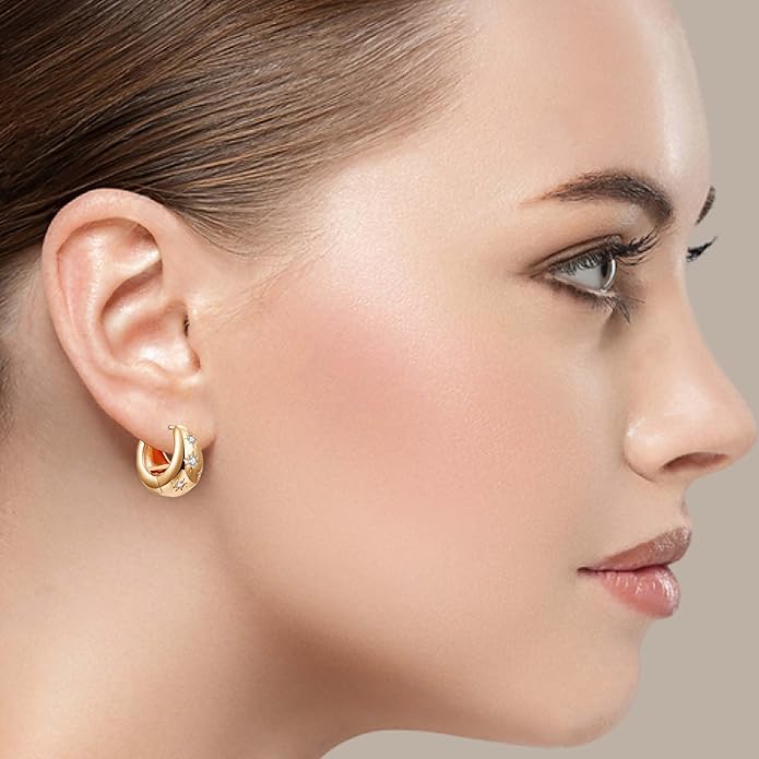 14K Gold Plated Cubic Zirconia Hoop Earrings,Three Row Diamon | Arrows | Double Row of Diamonds Huggie Earrings for Women