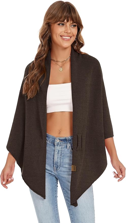 iWoo Women Soft Shawl Wraps kintted Open Front Poncho Sweater for Spring Fall Winter