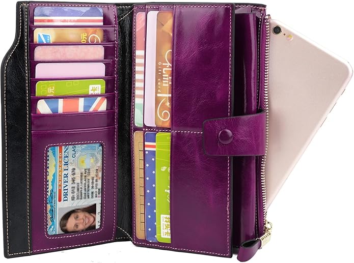 YALUXE Women's Genuine Leather Wallet RFID Blocking Multi Card Holder with Cell Phone Pocket Mothers Day Gifts