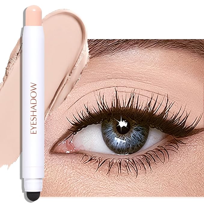 Eyeshadow Stick, Nude Beige Matte Cream Eyeshadow Long-Lasting Crease-Proof Neutral Eye Brightener Shadow Eyeliner Pencil High Pigmented Highlighter Makeup Crayon with Blending Brush