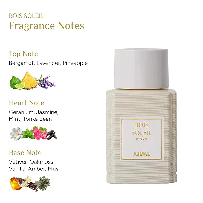 Ajmal Bois Soleil Eau de Parfum for Men – 3.4 fl oz / 100 ml | Woody Citrus Luxury Perfume | Premium Fragrance Long Lasting French Blend with Amber & Musk | Made in France | Crafted in Dubai For USA