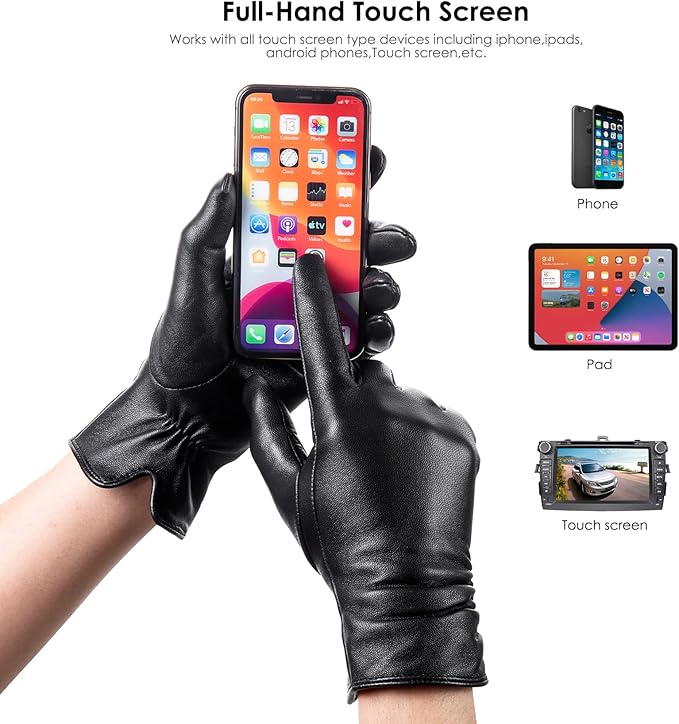 Dsane Womens Winter Leather Touchscreen Texting Warm Driving Lambskin Pure Genuine leather Gloves