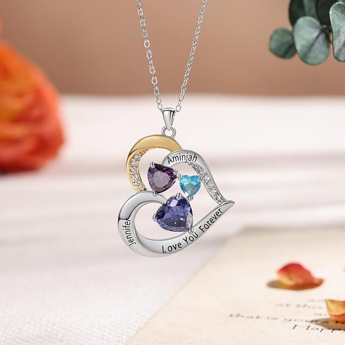 GLAMCARAT Personalized mothers necklace with birthstones names sterling silver jewelry for women customized engraved necklace