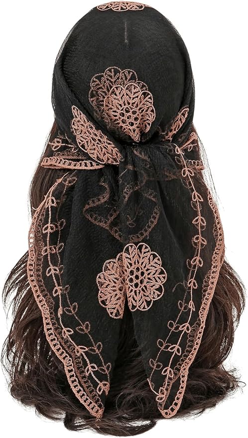 Floerns Women's Flower Embroidery Hair Scarf Headband Sheer Lace Hair Bandana
