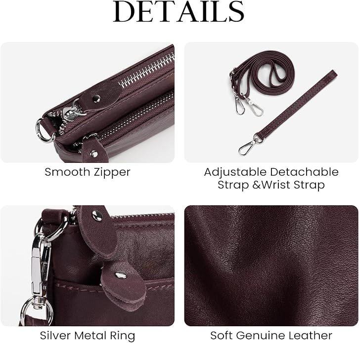 befen Genuine Leather Wristlet Clutch Wallet Purses with RFID Blocking, Small Crossbody Bags Shoulder Handbag for Women