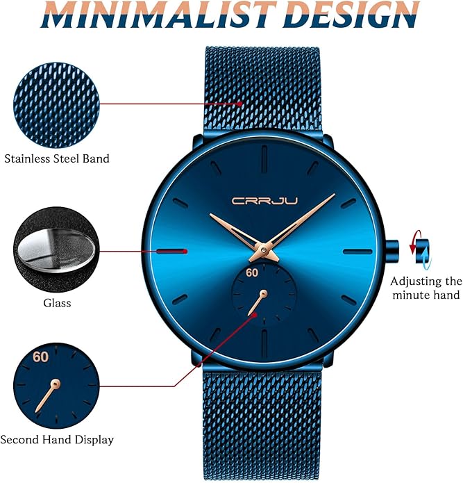 Mens Watches Ultra-Thin Minimalist Waterproof - Fashion Wrist Watch for Men Unisex Dress with Stainless Steel Mesh Band