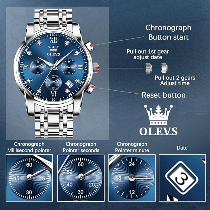 OLEVS Mens Watches Waterproof Stainless Steel Adjustable Bracelet Watch Quartz Analog Watch for Men Fashion Business Classic Mens's Wrist watch's Casual Watches Gold/Blue/Black/White/Face/Dial
