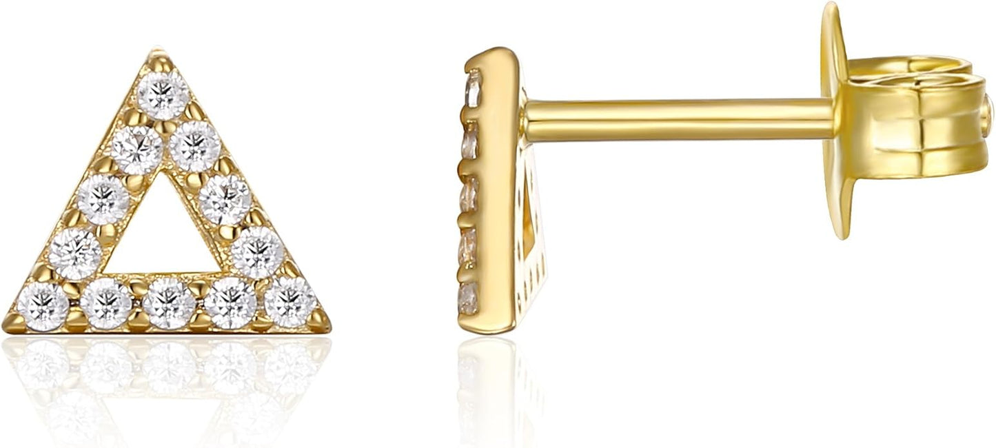 PAVOI 14K Gold Plated 925 Sterling Silver Stud Earrings for Women | Dainty Geometrical Bar Triangle Heart Earrings