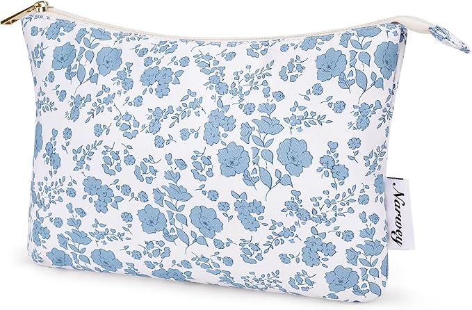 Narwey Small Makeup Bag for Purse Travel Makeup Pouch Cosmetic Bag Zipper Pouch Bags for Women (Little Blue Flower)