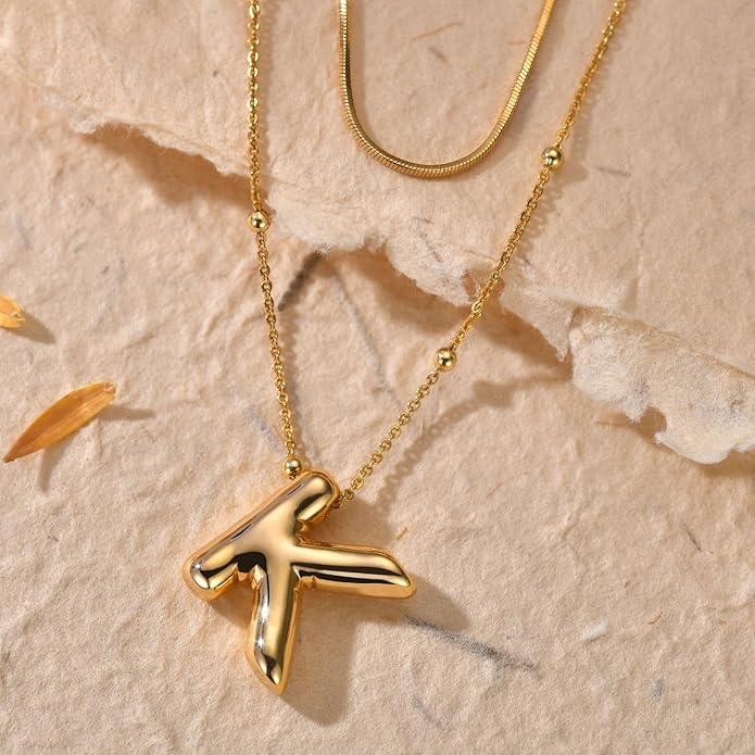 LUCA SMITH Initial Necklaces for Women, Dainty Balloon Bubble Letter, Name Letter Alphabet Pendant Layered Choker Chain Jewelry Gift