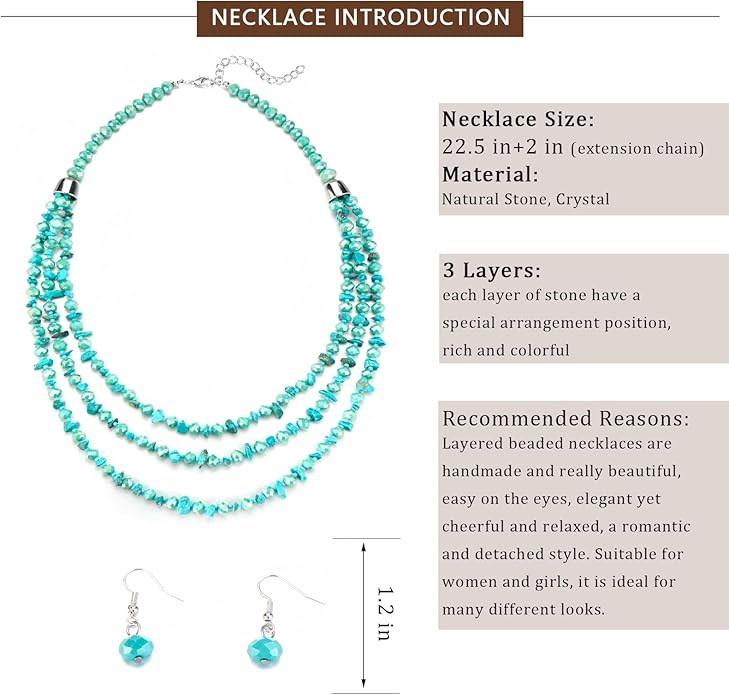 Layered Beaded Statement Necklace Multi Strand Crystal Beads Collar Necklace and Earring Sets for Women Fashion Costume Jewelry Set Gifts for Her