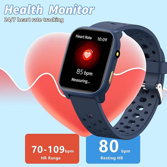 Smart Watch for Kids with 12 Puzzle Games, 1.83" Fitness Tracker Watch Heart Rate Sleep Monitor, Pedometer, Alarm Clock, Flashlight, Gift for 6-12 Year Old Boys Girls