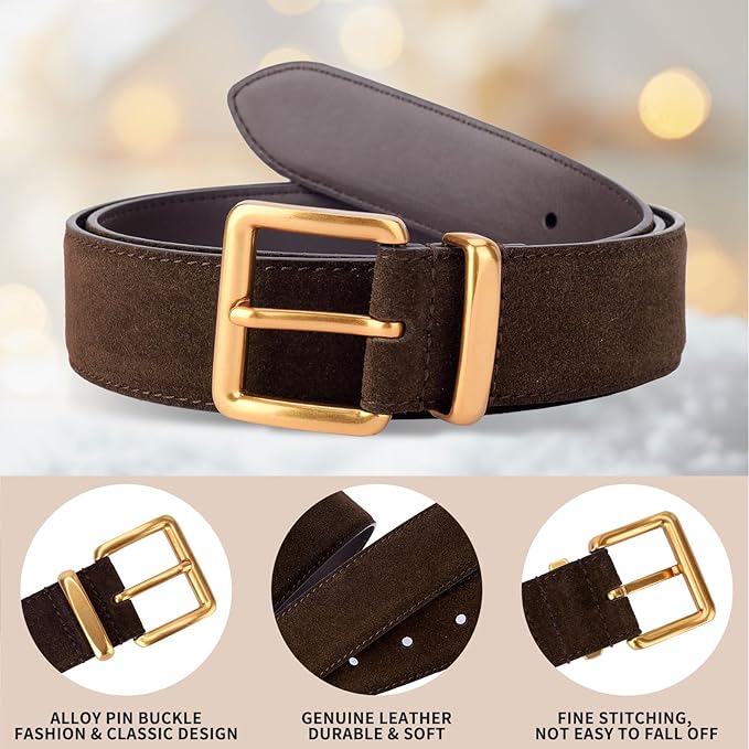 TINIDI Women Genuine Leather Belt for Jeans Pants Dress Fashion Ladies Waist Belt with Gold Buckle