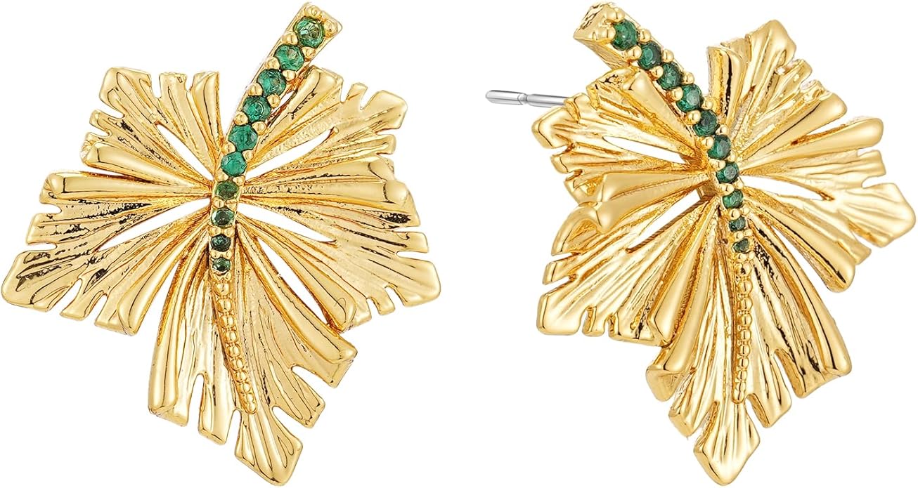 Large Gold Earrings for Women, Chunky Gold Statement Drop Dangle Earring Maple Leave Ginko Leaf Jewelry Gifts