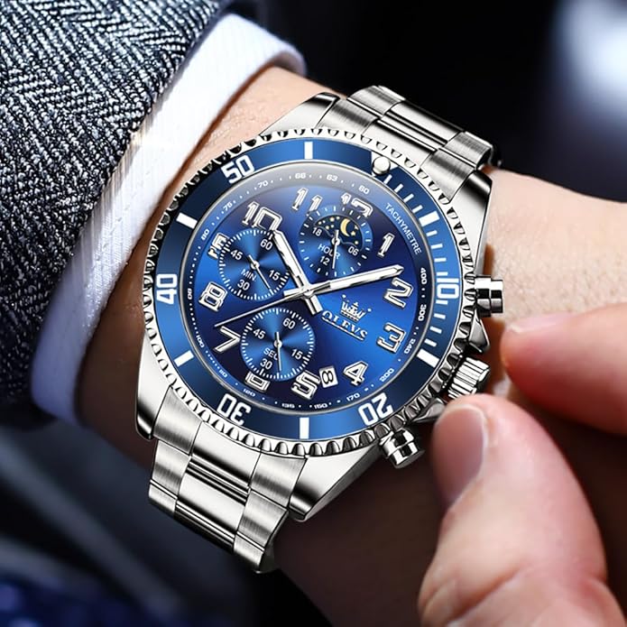 OLEVS Mens Watches Big Face Stainless Steel Waterproof Date Analog Quartz Watches Fashion BusinessWrist Watches for Men…
