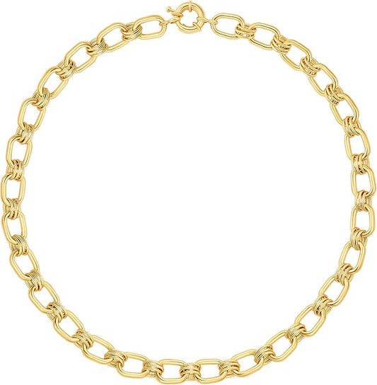 Aobei Pearl 18K Gold Plated Paperclip Chain Choker Satellite Chain Freshwater Cultured Biwa Pearl Pendant Necklace Dainty Jewelry for Women