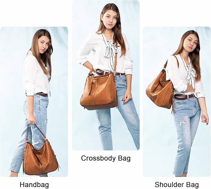Realer Hobo Crossbody Bags for Women Designer Faux Leather Hobo Handbags Retro Large Size Shoulder Bag Bucket Purse