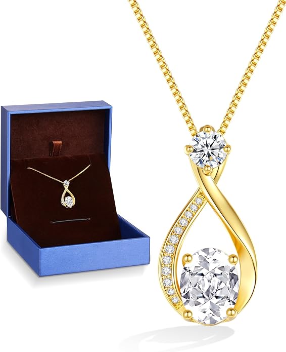 1.5CT Moissanite Infinity Pendant Necklace in Gift Box|Anniversary Wedding Gifts for Women Wife Her|S925 Sterling Silver 18K White Gold/Gold Filled|Jewelry for Birthday Christmas Valentines Day