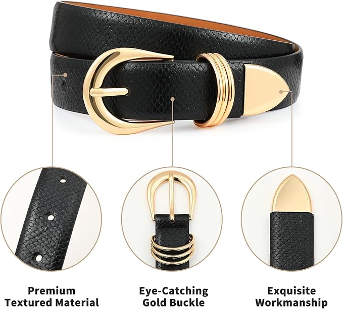 Women's Leather Belts with Gold Buckle Fashion Leather Waist Belt Elegant Ladies Belts for Jeans Dress & Casual Wear
