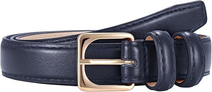 JASGOOD Women Leather Belt Fashion Ladies Skinny Leather Waist Belt for Pants Jeans Dress with Gold Buckle