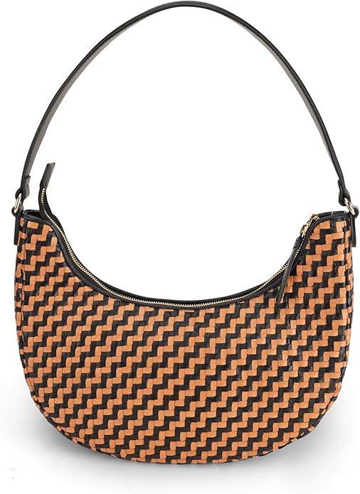 Handmade Woven Genuine Leather Bag, Premium Quality, Crossbody Purse & Hobo Handbag, Diagonal Pattern, 11.81x3.94x9.06 Inches