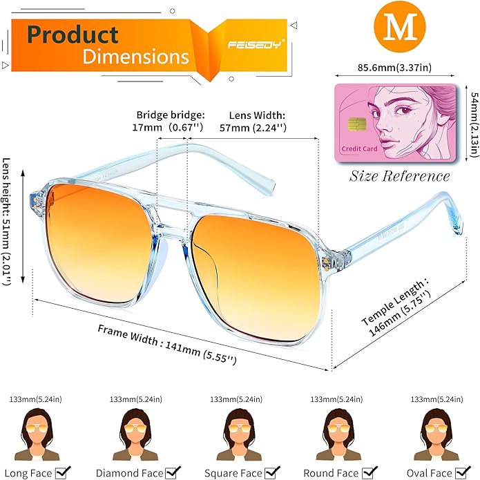FEISEDY Retro Square Aviator Sunglasses Women Men 70s Vintage Trendy Plastic Frame Sun Glasses B2835