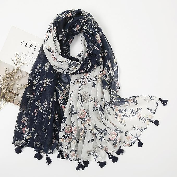 YOUR SMILE Large Boho Scarf for Women Lightweight Floral Printed Scarves Fall Winter Fashion Fringed Shawl wraps