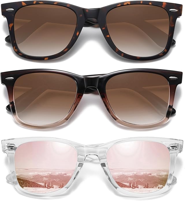 MEETSUN Retro Polarized Sunglasses for Women Men Classic Mirror Lens Driving Trendy Sun Glasses UV Protection (3 Pack)