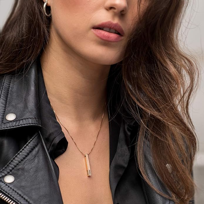 OAK & LUNA - Personalized Pillar Bar Necklace with Diamond Options - Custom Inscription Engraved Pendant - Up to 4 Names - Jewelry Gift for Women, Her, Mother For Mother's Day, Christmas