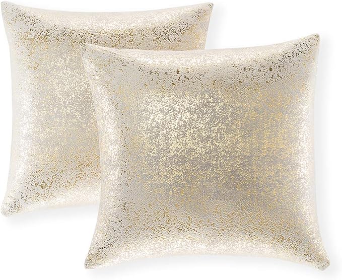 Set of 2 Throw Pillow Covers, Cushion Cases, Decorative Square Pillow Case Slipover Pillowslip for Home Sofa Couch Chair Back Seat Bedroom Car, Invisible Zipper, 22 x22 Inch (Bronzing- Light Gray)