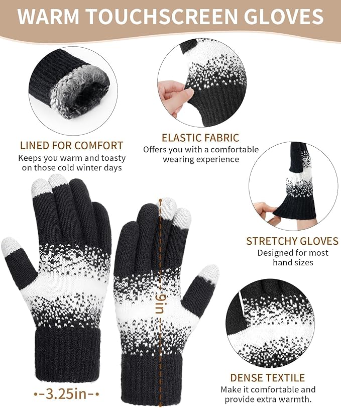 Remifa Womens Winter Beanie Hat Scarf Gloves Set, Pom Pom Warm Hat Long Knit Scarf Touchscreen Gloves 3 In 1 Christmas Gift