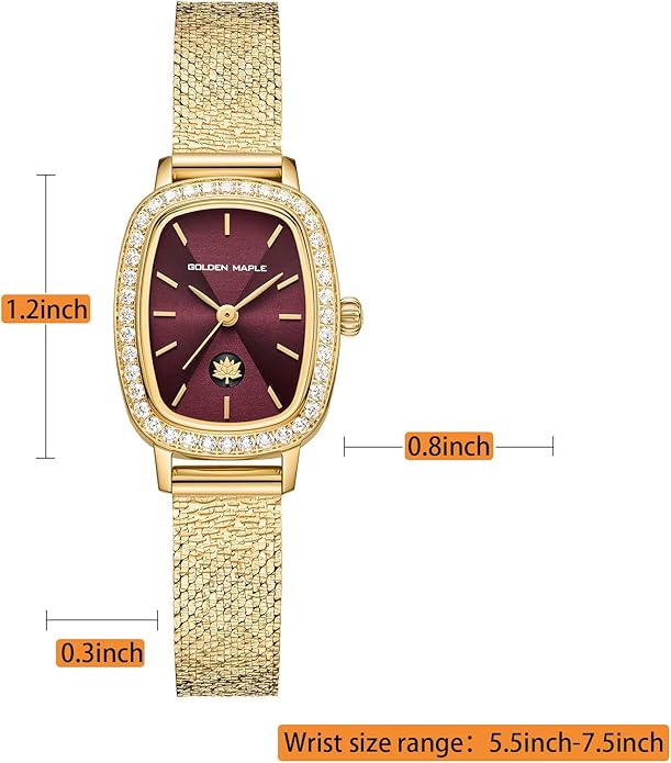GOLDEN MAPLE Watches for Women, Dainty Gold Watch with Small Stainless Steel Case, Quartz Movement and Water Resistant, Adjustable Mesh Band