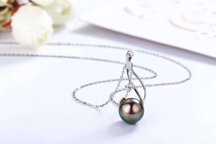 Birthday Gifts for Women - Black Pearl Necklaces for Women - Real 18K Gold Over Sterling Silver - Elegant Tahitian Black Pearl Jewelry - Anniversary·Gifts for Women - Christmas Gifts for Wife, Girlfriend, Her, Mom