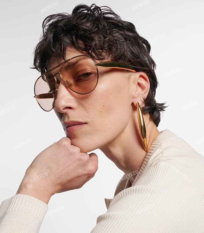AIEYEZO Gold Aviator Sunglasses for Women Men Oversized Thick Frame Sun Glasses Fashion Retro Sardine Pilot Shades