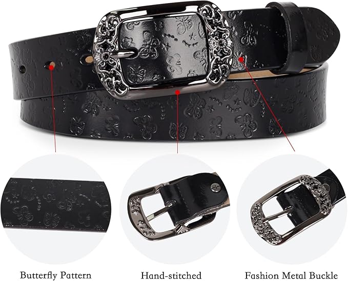 Women's Fashion Classic Metal Buckle Leather Belt with Jeans Dress