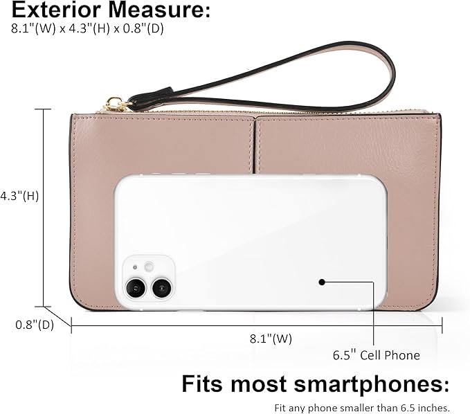 befen Genuine Leather Wristlet Clutch for Women Ultra-Slim Ladies Credit Card Holder Wallet Purses with RFID Protection